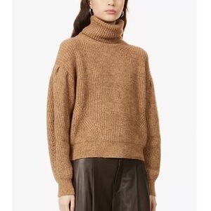 The Kooples Brown Turtleneck Knit Sweater with puff sleeves - Size L (A180)